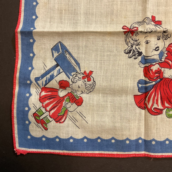 Vintage Childrens Hankie Little Girl Red Dress Handkerchief