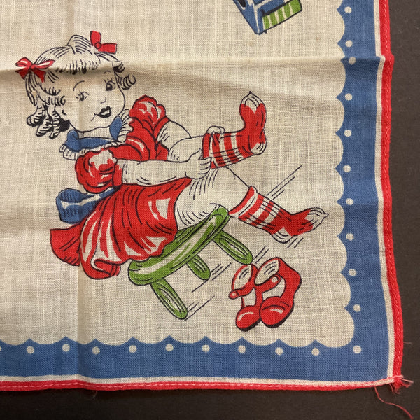 Vintage Childrens Hankie Little Girl Red Dress Handkerchief