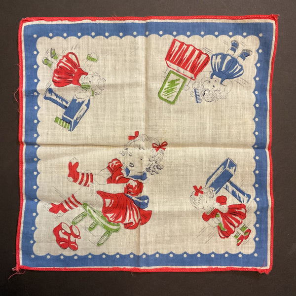 Vintage Childrens Hankie Little Girl Red Dress Handkerchief