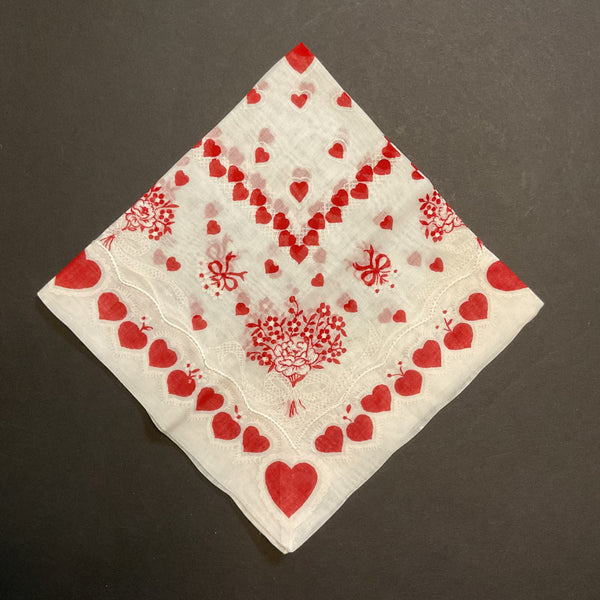 Vintage Valentine Hanky Red Heart Border Flower Bouquets