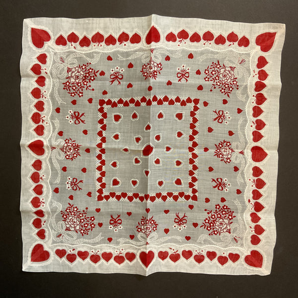 Vintage Valentine Hanky Red Heart Border Flower Bouquets