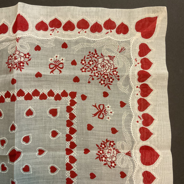 Vintage Valentine Hanky Red Heart Border Flower Bouquets