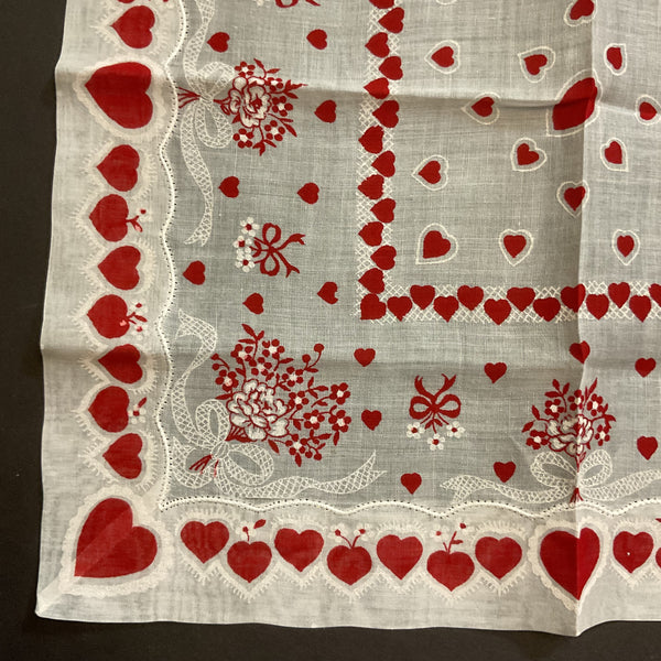 Vintage Valentine Hanky Red Heart Border Flower Bouquets