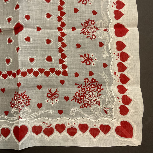 Vintage Valentine Hanky Red Heart Border Flower Bouquets