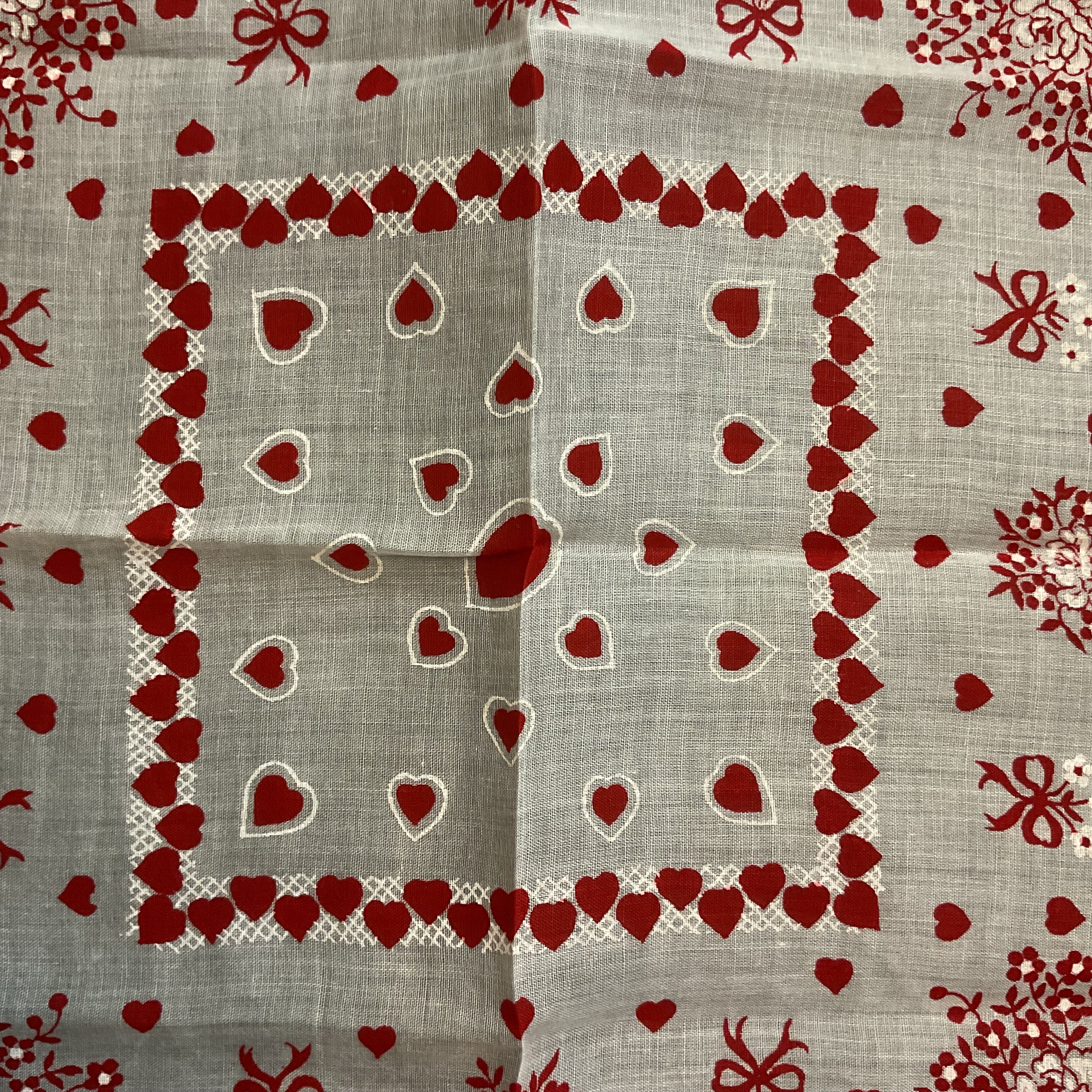 Vintage Valentine Hanky Red Heart Border Flower Bouquets
