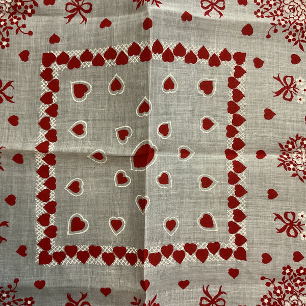 Vintage Valentine Hanky Red Heart Border Flower Bouquets