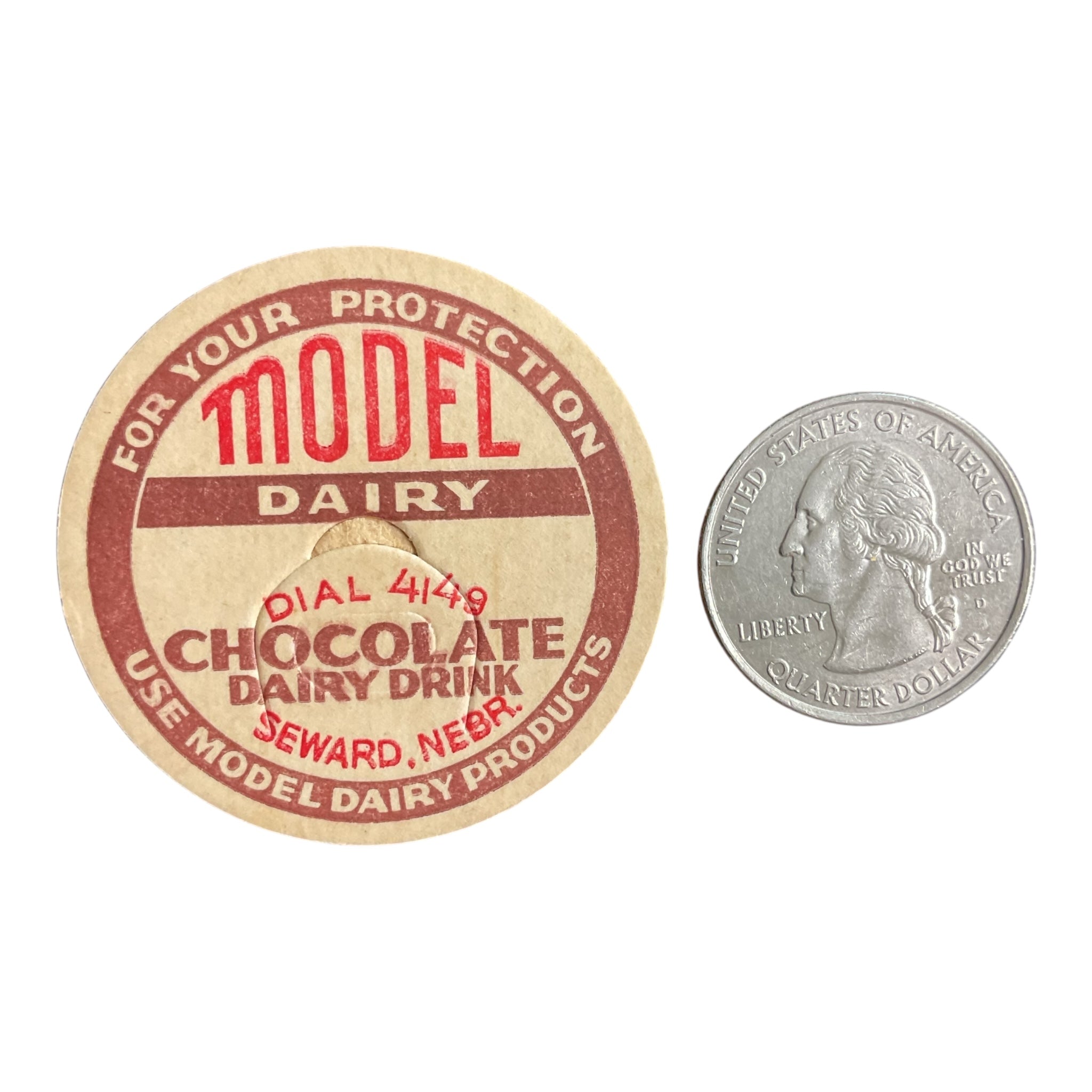 Vintage Chocolate Milk Bottle Cap Seward Nebraska Model Dairy - Avid Vintage