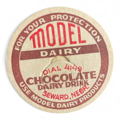 Vintage Chocolate Milk Bottle Cap Seward Nebraska Model Dairy