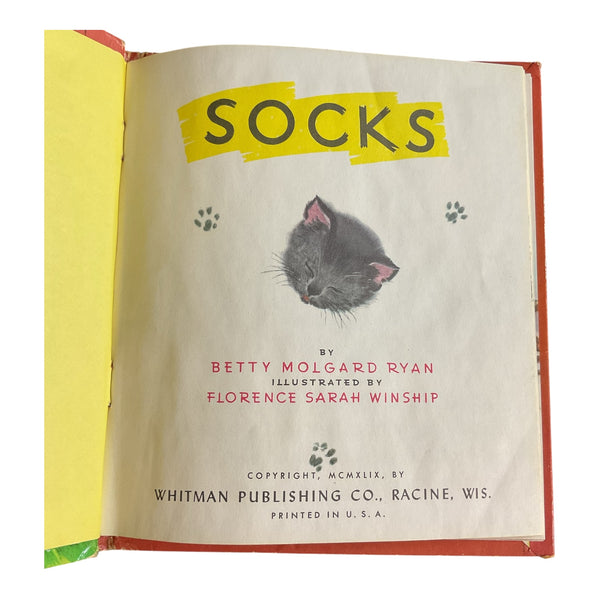 Socks 1949 Whitman Children’s Book Hardcover Florence Sarah Winship
