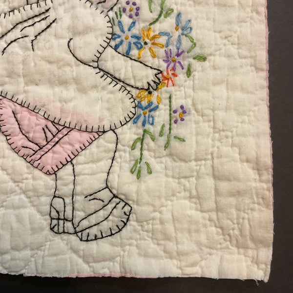 Vintage Quilt Block Little Dutch Girl or Brownie Girl Pink 10 1/2 x 11