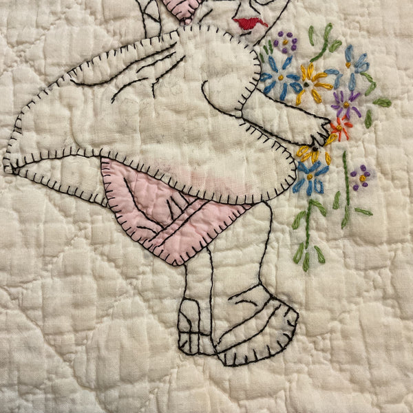 Vintage Quilt Block Little Dutch Girl or Brownie Girl Pink 10 1/2 x 11