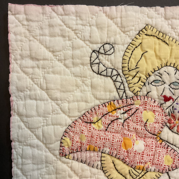 Vintage Embroidered Quilt Block Little Dutch Girl or Brownie Girl Yellows 10 1/2 x 11