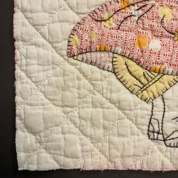 Vintage Embroidered Quilt Block Little Dutch Girl or Brownie Girl Yellows 10 1/2 x 11