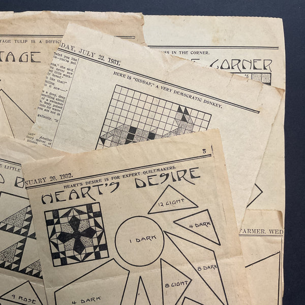 Vintage Kansas City Star Quilt Patterns 10 Original 1930s Newspaper Clippings