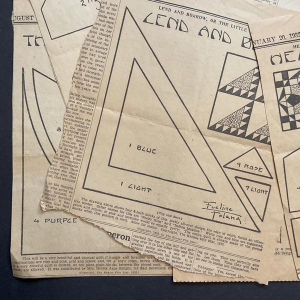 Vintage Kansas City Star Quilt Patterns 10 Original 1930s Newspaper Clippings