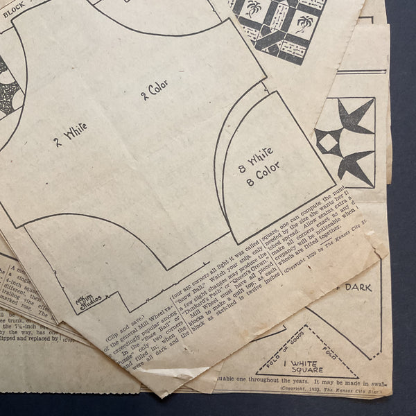 Vintage Kansas City Star Quilt Patterns 10 Original 1930s Newspaper Clippings
