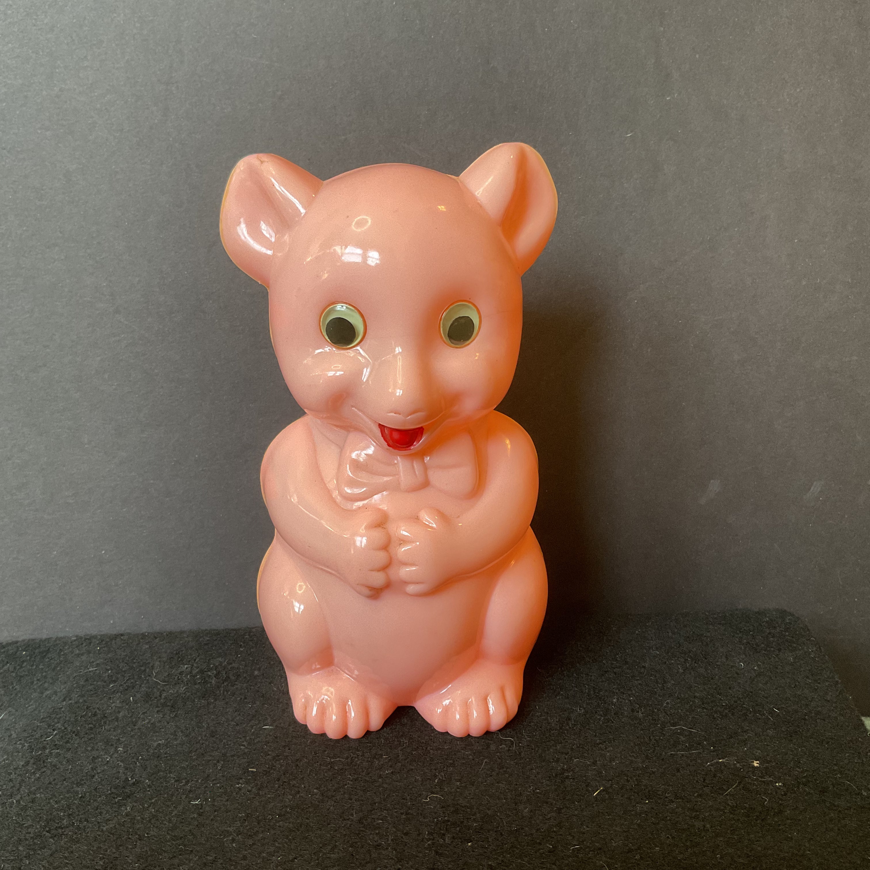 Vintage 1950s Pink Bear Piggy Bank Hard Plastic Coin Bank