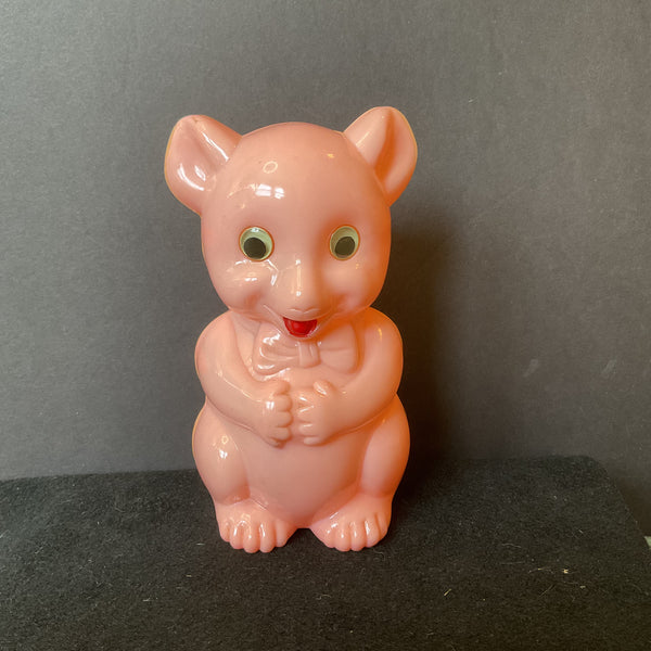 Vintage 1950s Pink Bear Piggy Bank Hard Plastic Coin Bank