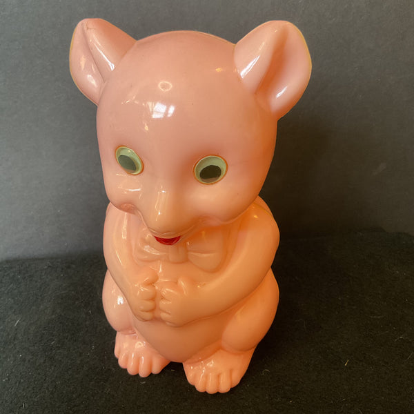 Vintage 1950s Pink Bear Piggy Bank Hard Plastic Coin Bank