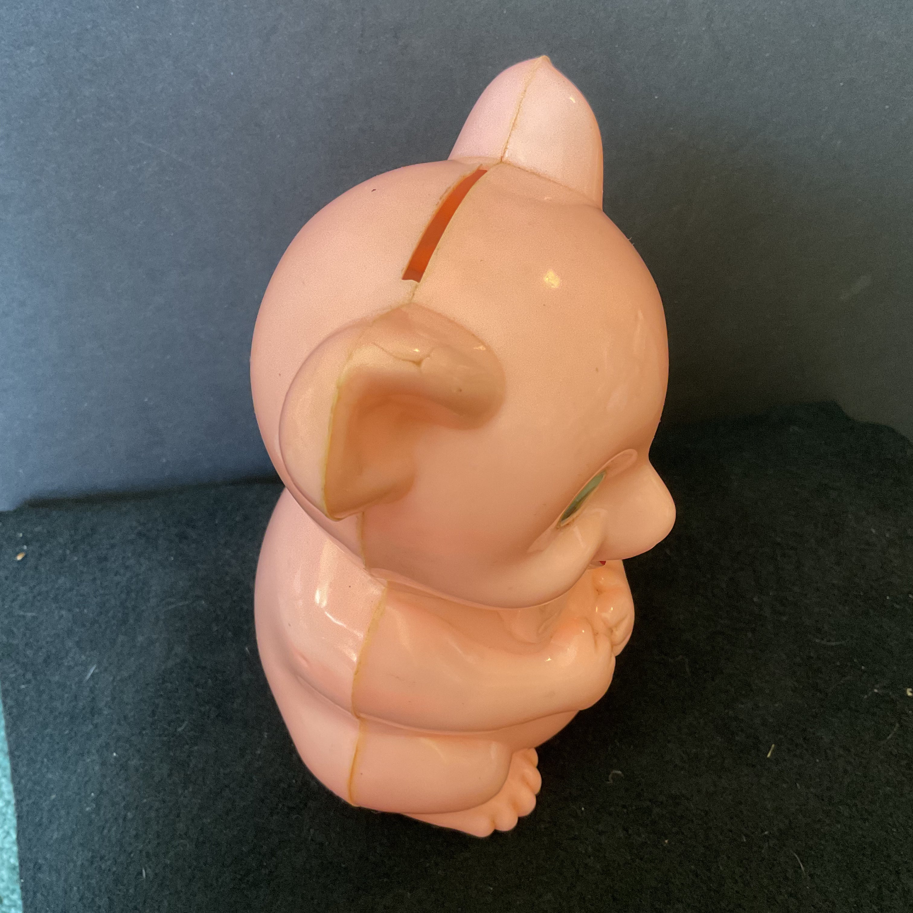 Vintage 1950s Pink Bear Piggy Bank Hard Plastic Coin Bank
