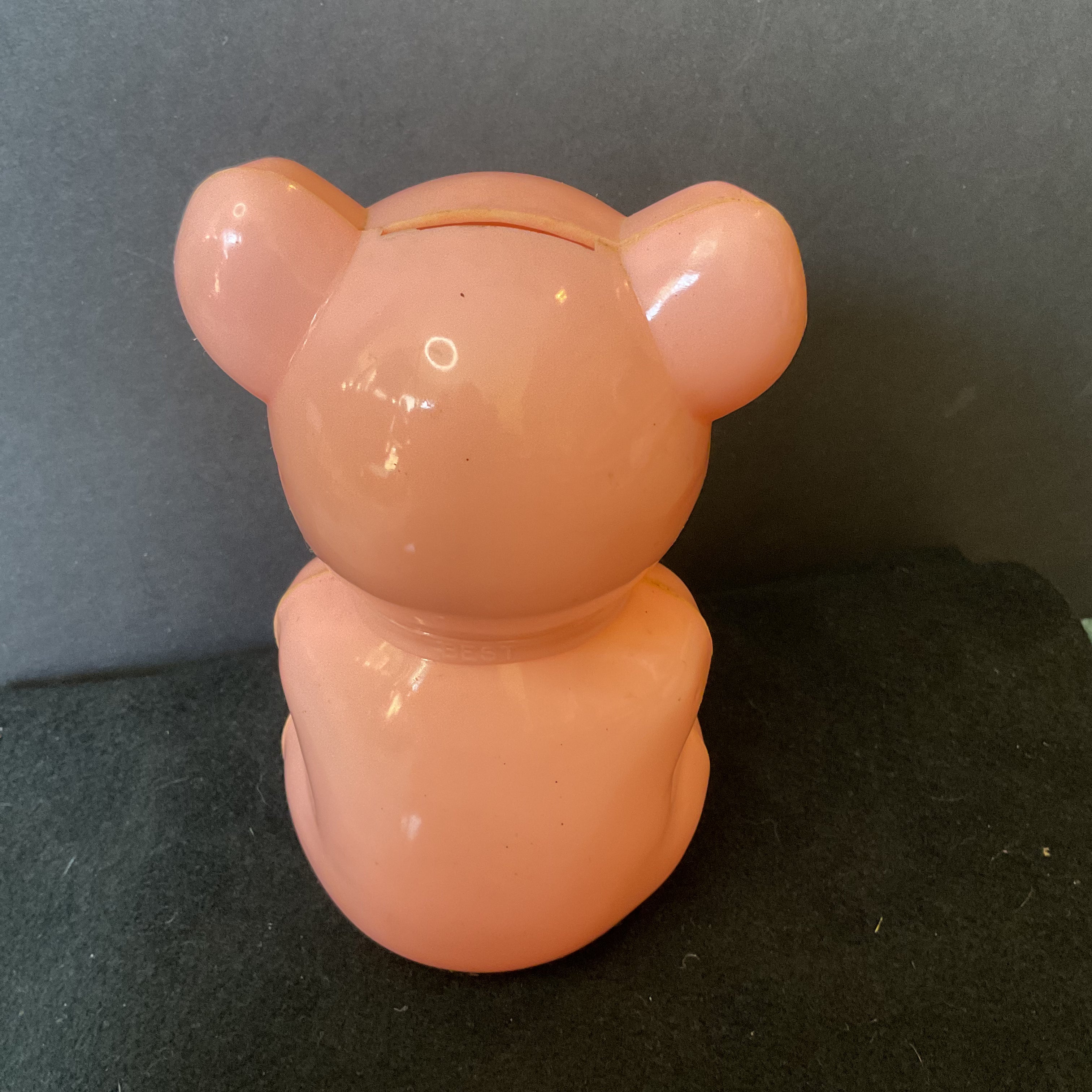 Vintage 1950s Pink Bear Piggy Bank Hard Plastic Coin Bank