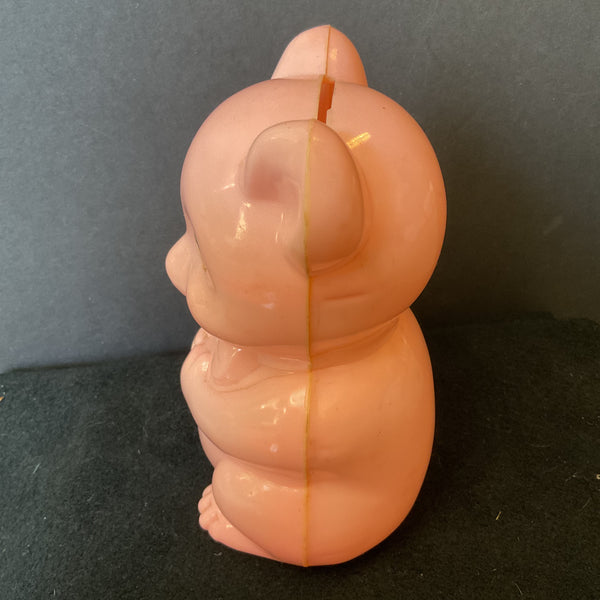 Vintage 1950s Pink Bear Piggy Bank Hard Plastic Coin Bank