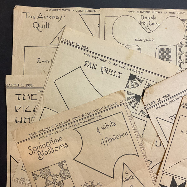 10 Vintage Original Kansas City Star Quilt Patterns 1930s Newspaper Clippings