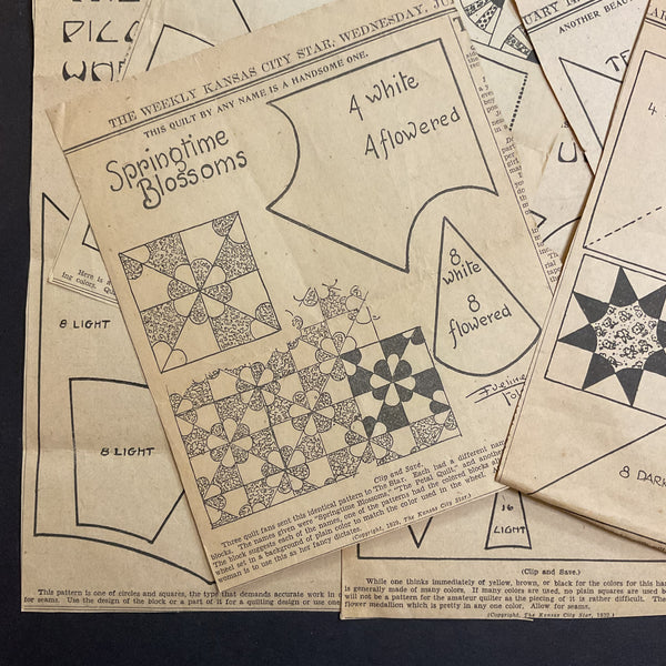 10 Vintage Original Kansas City Star Quilt Patterns 1930s Newspaper Clippings