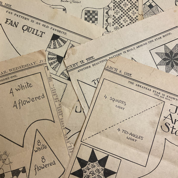 10 Vintage Original Kansas City Star Quilt Patterns 1930s Newspaper Clippings