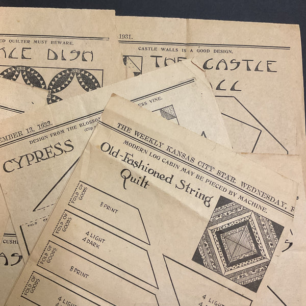 10 Vintage Original Kansas City Star Quilt Patterns Cypress 1930s Newspaper Clippings