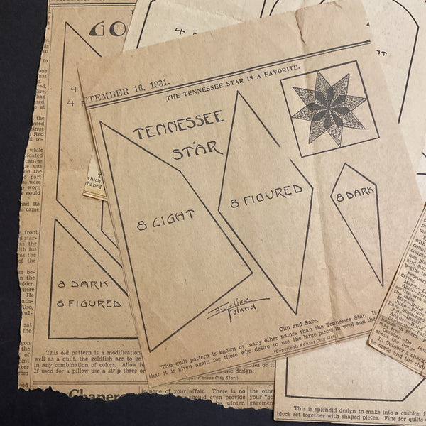 10 Vintage Original Kansas City Star Quilt Patterns Cypress 1930s Newspaper Clippings