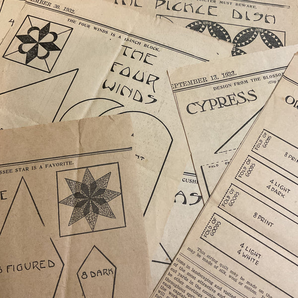 10 Vintage Original Kansas City Star Quilt Patterns Cypress 1930s Newspaper Clippings