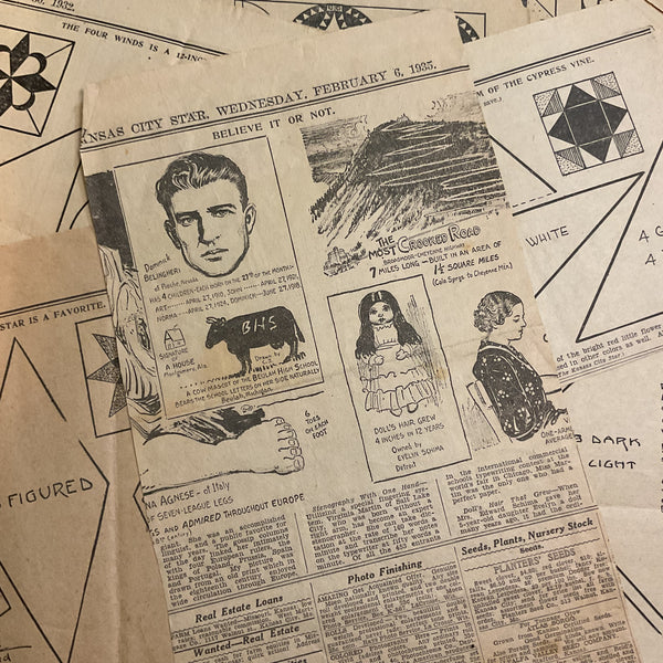 10 Vintage Original Kansas City Star Quilt Patterns Cypress 1930s Newspaper Clippings
