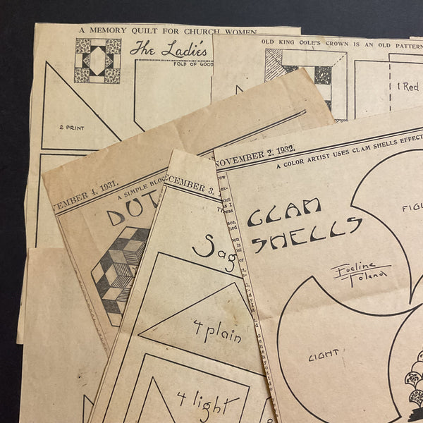 10 Vintage Original Kansas City Star Newspaper 1930s Quilt Patterns Clippings