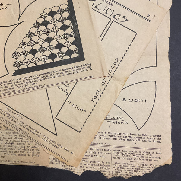 10 Vintage Original Kansas City Star Newspaper 1930s Quilt Patterns Clippings