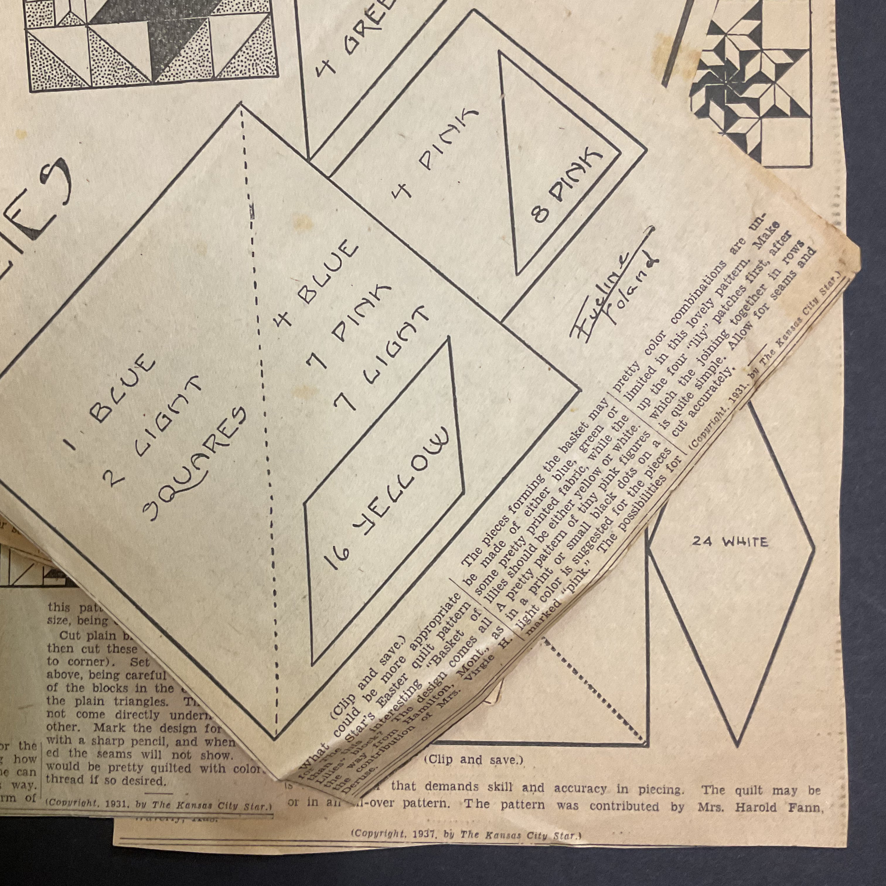10 Vintage Original Kansas City Star Newspaper 1930s Quilt Patterns Clippings