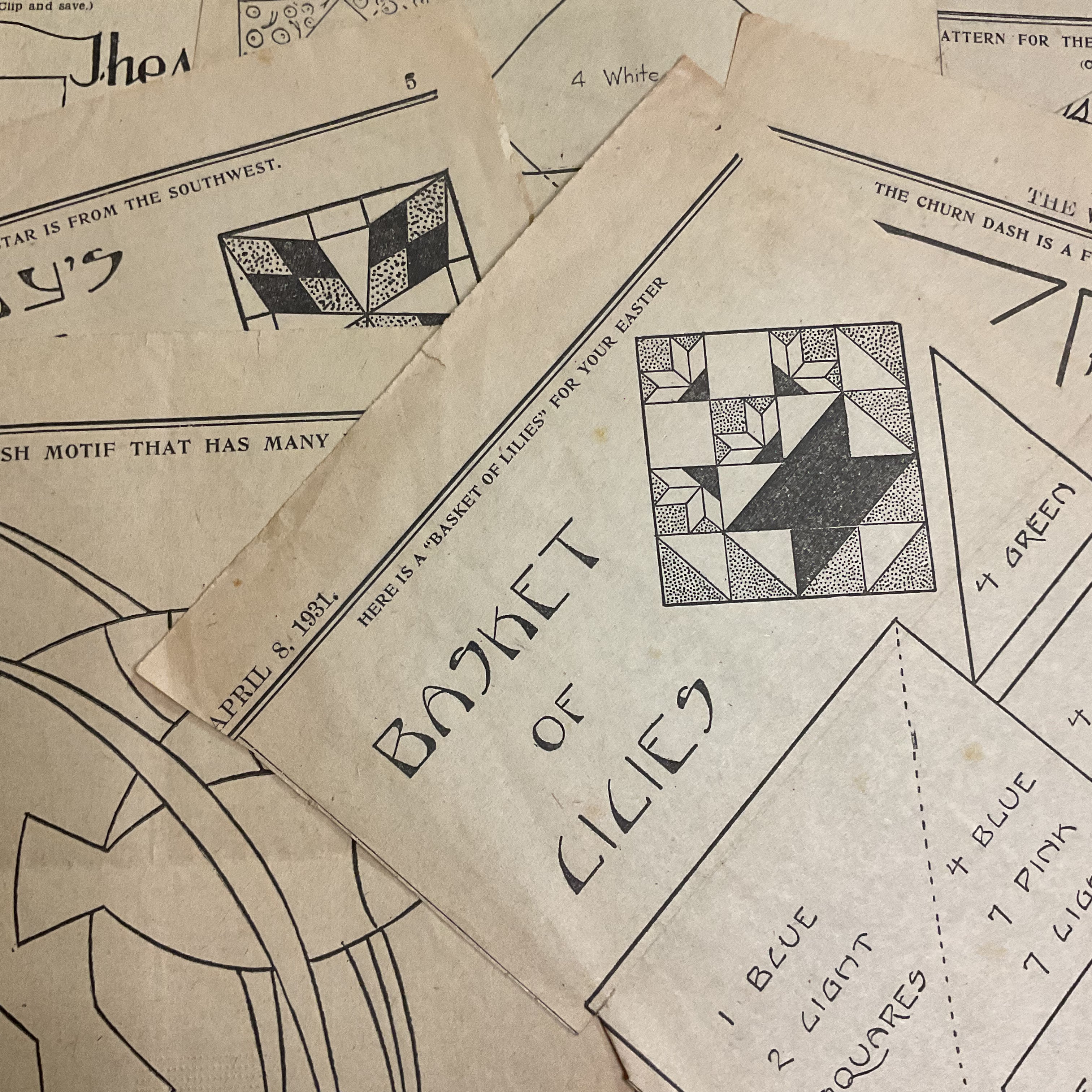 10 Vintage Original Kansas City Star Newspaper 1930s Quilt Patterns Clippings