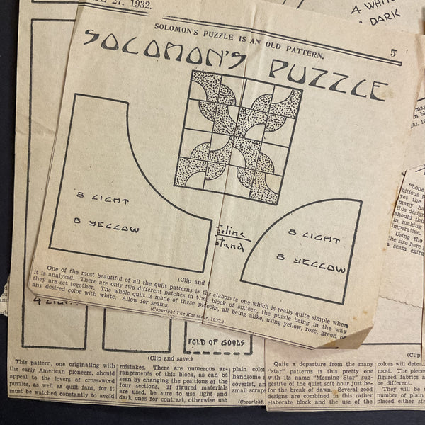 10 Vintage Kansas City Star Quilt Patterns Original 1930s Newspaper Clippings