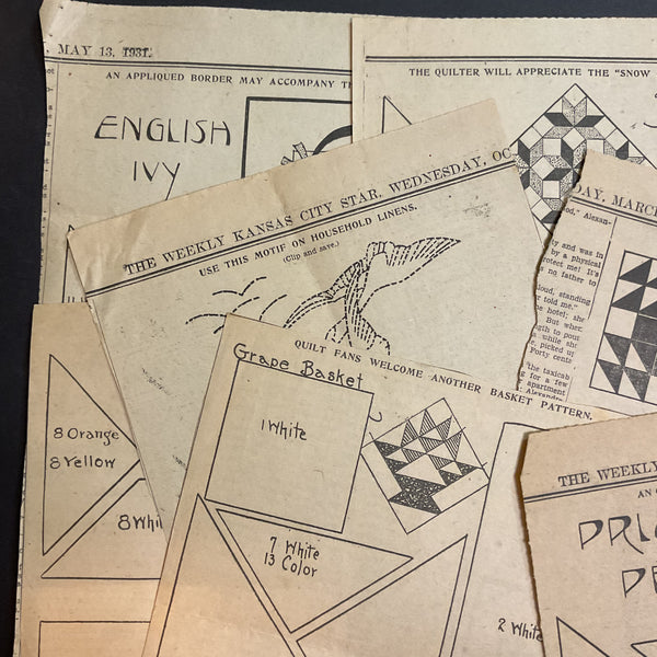 10 Vintage Original Kansas City Star Newspaper 1930s Quilt Patterns Clippings