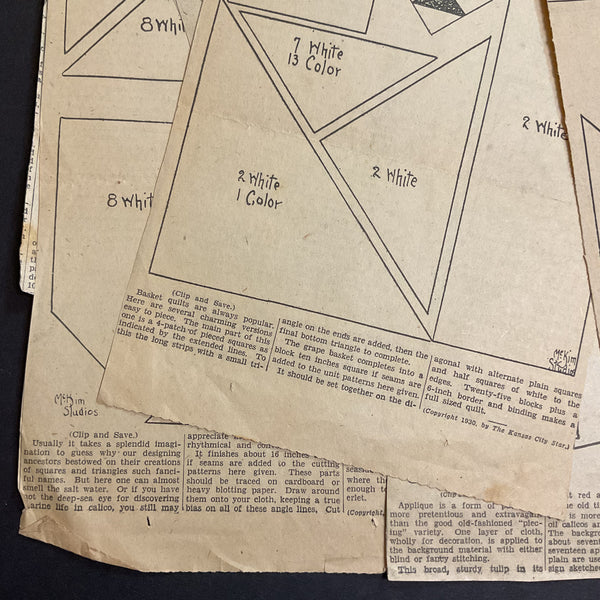 10 Vintage Original Kansas City Star Newspaper 1930s Quilt Patterns Clippings