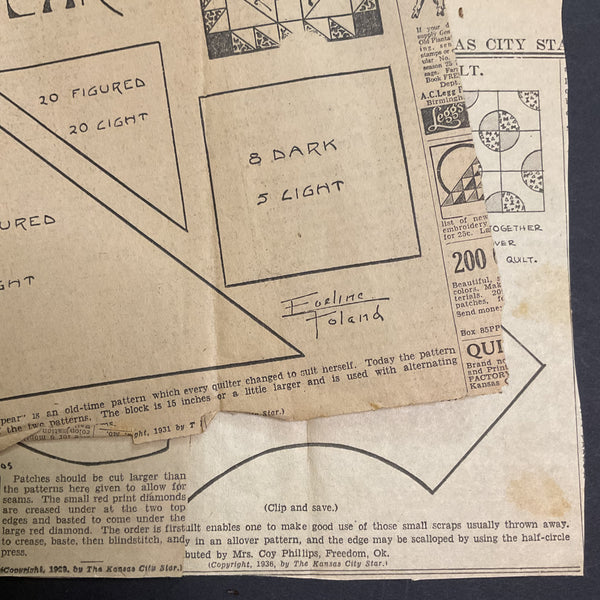 10 Vintage Original Kansas City Star Newspaper 1930s Quilt Patterns Clippings