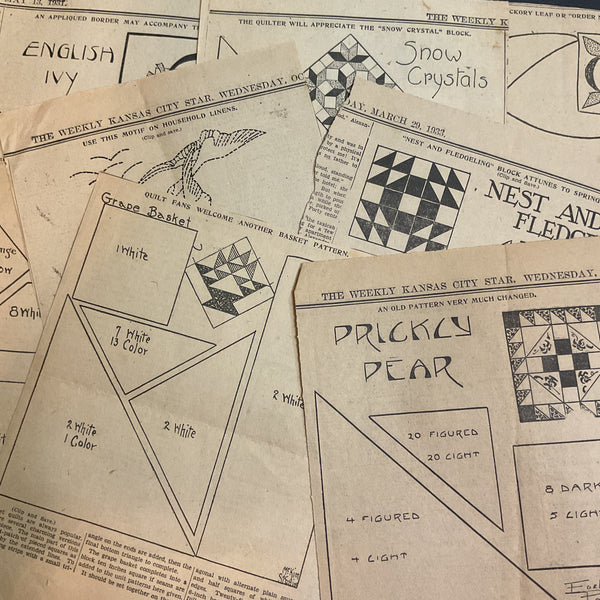 10 Vintage Original Kansas City Star Newspaper 1930s Quilt Patterns Clippings