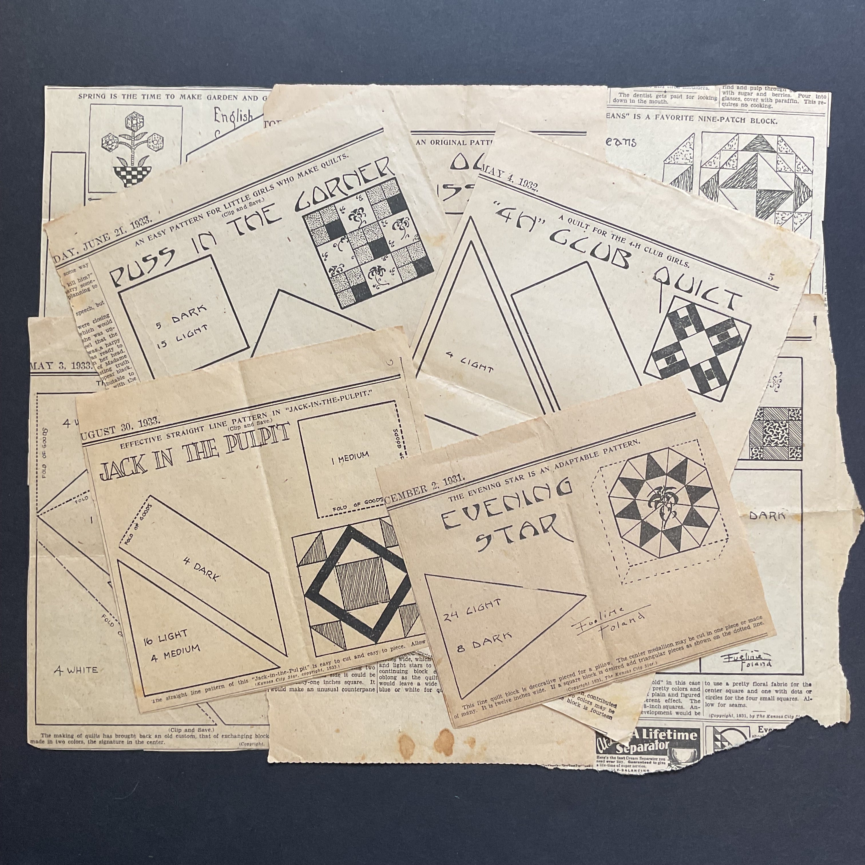 Kansas City Star Quilt Patterns 10 Vintage Original Newspaper Clippings