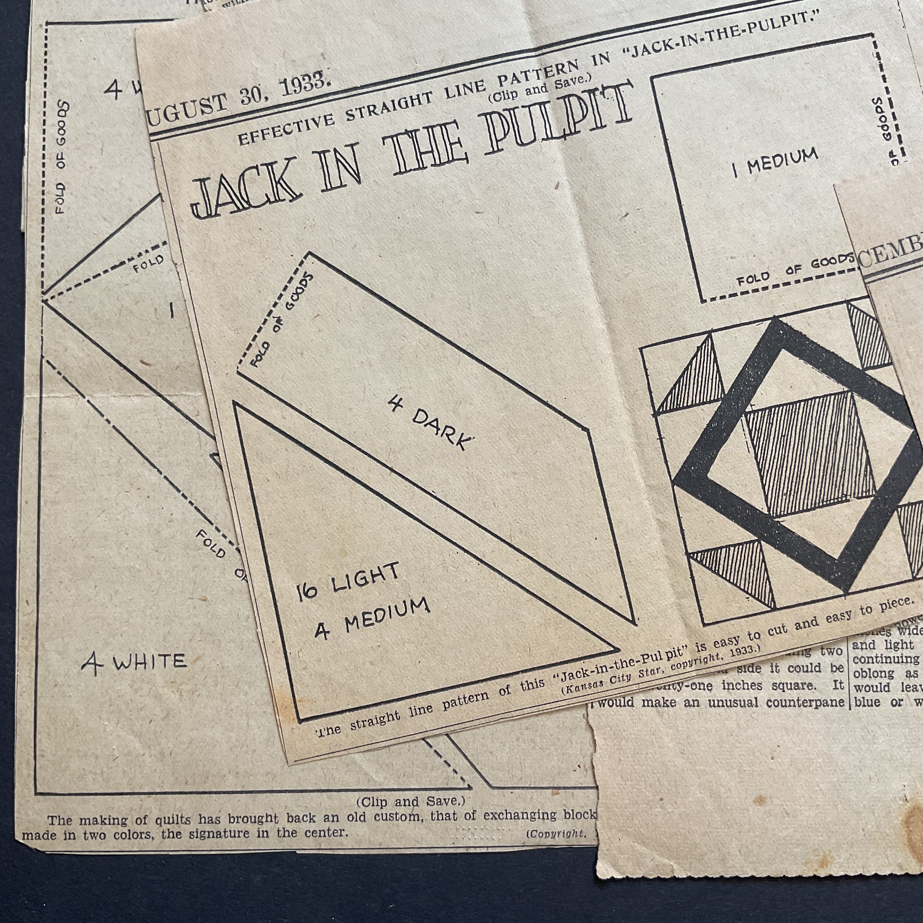 Kansas City Star Quilt Patterns 10 Vintage Original Newspaper Clippings