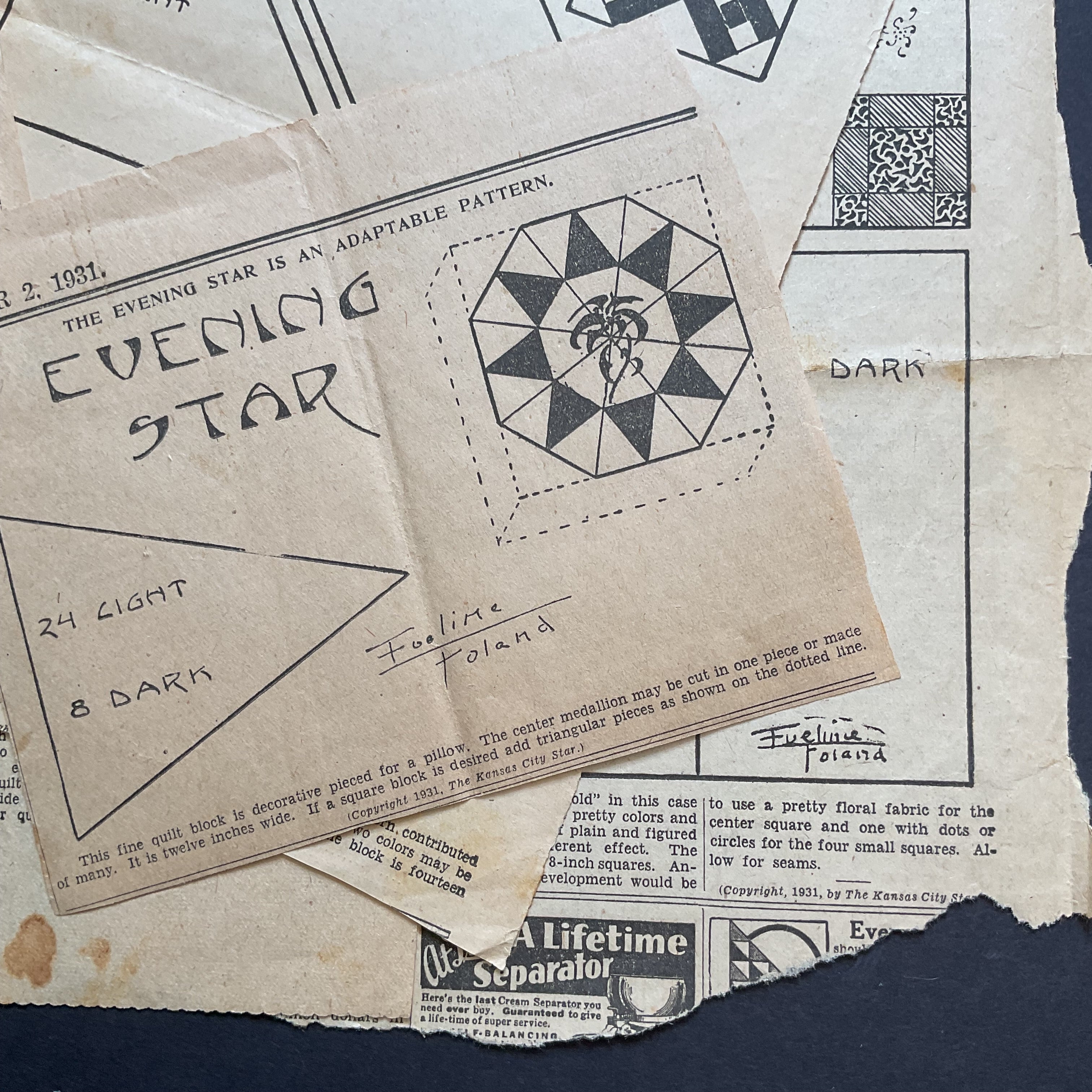 Kansas City Star Quilt Patterns 10 Vintage Original Newspaper Clippings