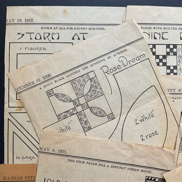 10 Original Vintage 1930s Kansas City Star Newspaper Quilt Patterns