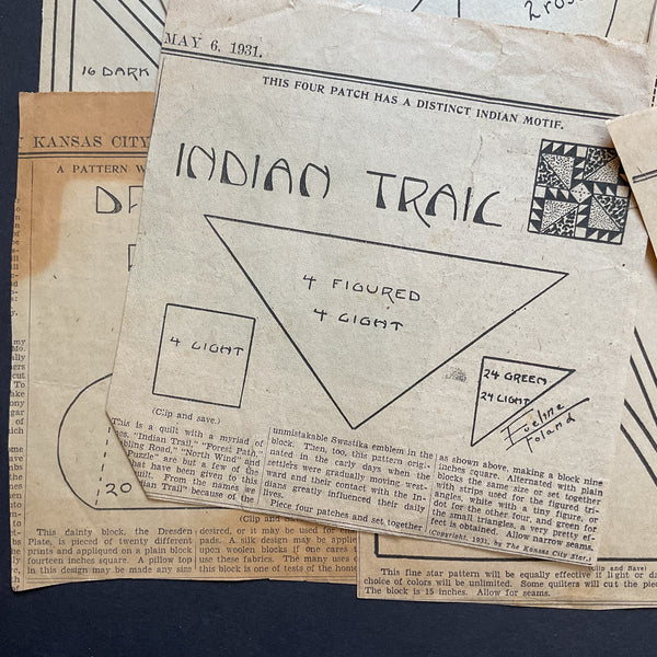 10 Original Vintage 1930s Kansas City Star Newspaper Quilt Patterns