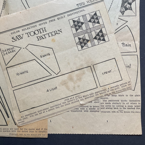 10 Original Vintage 1930s Kansas City Star Newspaper Quilt Patterns