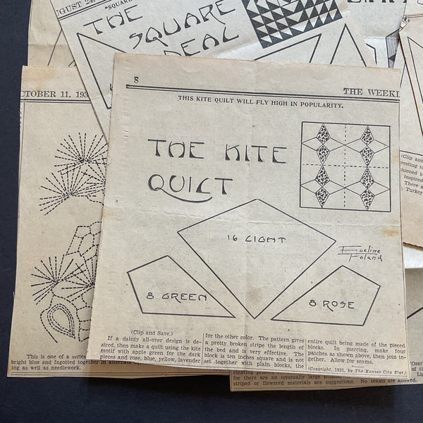 10 Vintage Original 1930s Kansas City Star Newspaper Quilt Patterns