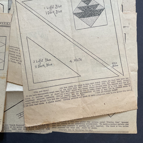 10 Vintage Original 1930s Kansas City Star Newspaper Quilt Patterns